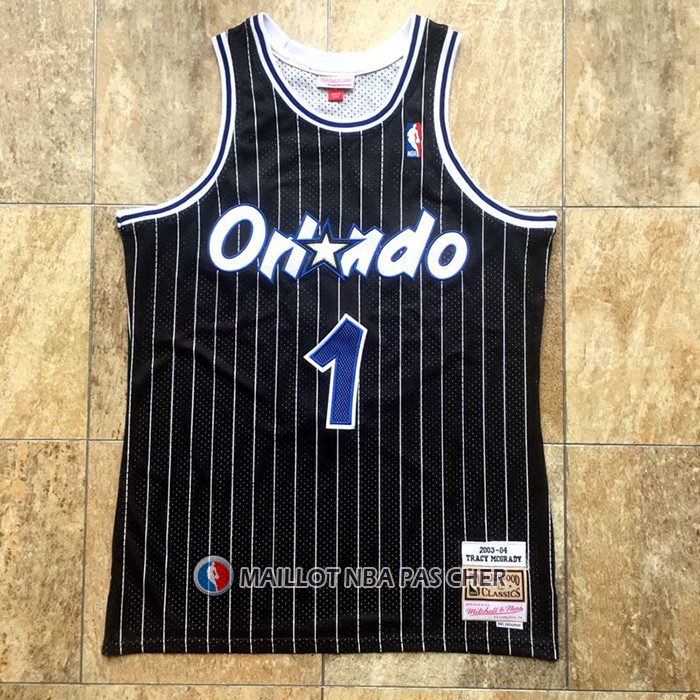 Maillot Orlando Magic Tracy McGrady No 1 Hardwood Classics Throwback Noir
